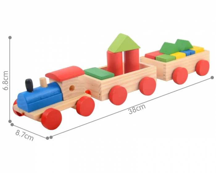 Jucarie din lemn Trenulet, set de construit, 18 piese, forme geometrice, 3 ani+, EduJucarii [3]
