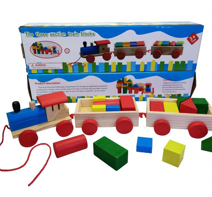 Jucarie din lemn Trenulet, set de construit, 18 piese, forme geometrice, 3 ani+, EduJucarii [7]