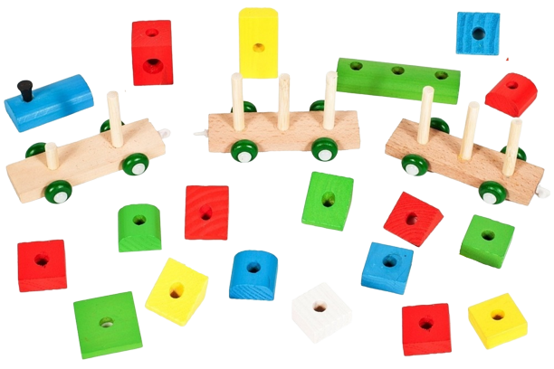 Jucarie din lemn Trenulet, set de construit, 36 piese, forme geometrice [4]
