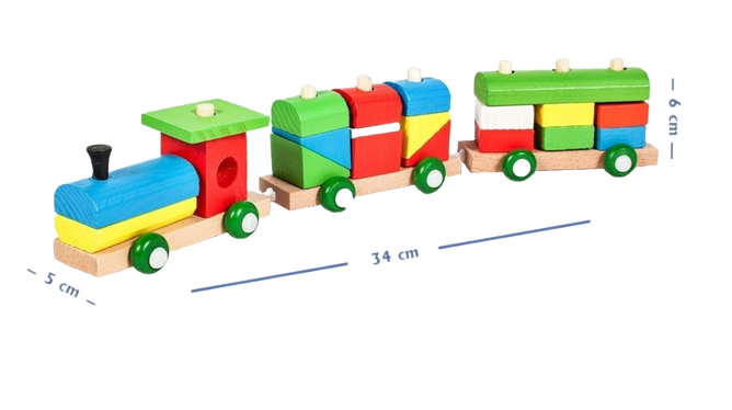 Jucarie din lemn Trenulet, set de construit, 36 piese, forme geometrice [3]