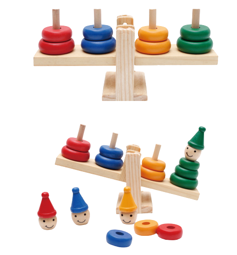 Jucarie educativa din lemn Montessori, Balanta pentru echilibru si sortare cu Clovni colorat [5]