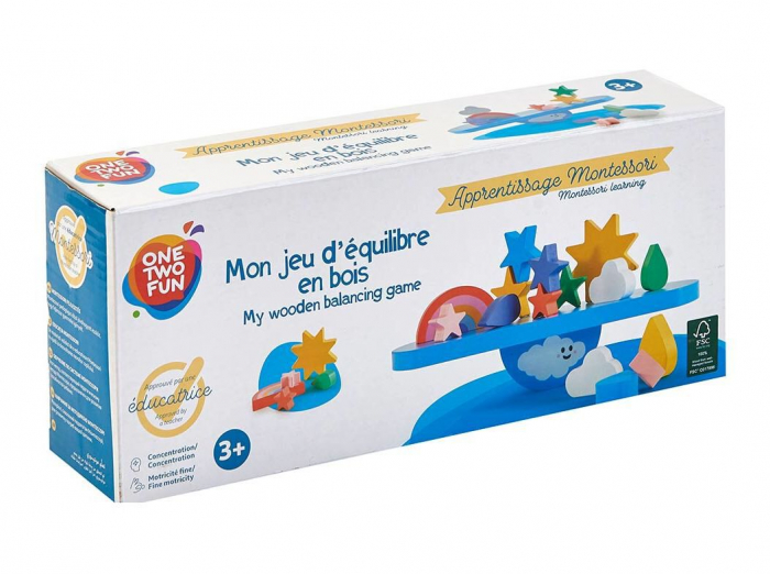 Jucarie educationala din lemn, Montessori, Balanta pentru echilibru si sortare cu stelute, nori si curcubeu, 17 piese, 3 ani+ [3]