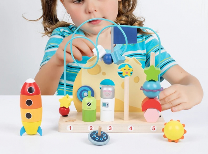Jucarie educativa 2 in 1, stivuire pe numere, labirint cu margele, sistemul solar, 2 in 1, Montessori, 18 luni+ [4]