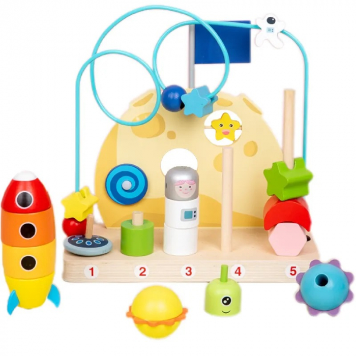 Jucarie educativa 2 in 1, stivuire pe numere, labirint cu margele, sistemul solar, 2 in 1, Montessori, 18 luni+ [2]