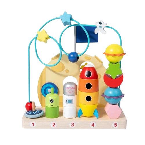 Jucarie educativa 2 in 1, stivuire pe numere, labirint cu margele, sistemul solar, 2 in 1, Montessori, 18 luni+ [1]