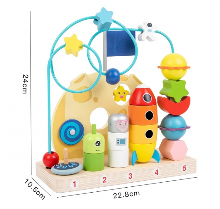 Jucarie educativa 2 in 1, stivuire pe numere, labirint cu margele, sistemul solar, 2 in 1, Montessori, 18 luni+ [6]