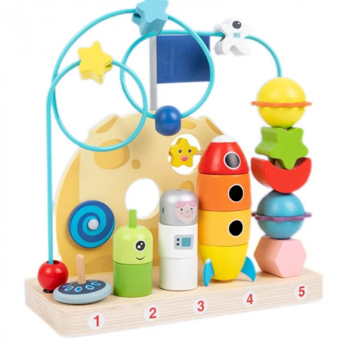 Jucarie educativa 2 in 1, stivuire pe numere, labirint cu margele, sistemul solar, 2 in 1, Montessori, 18 luni+ [5]
