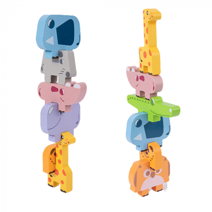 Jucarie educativa Montessori pentru copii, set 10 figurine de lemn pentru stivuire, Animal Stacking block game, 3 ani [3]