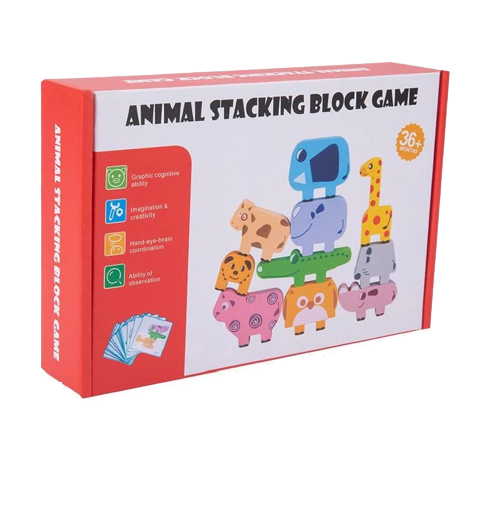 Jucarie educativa Montessori pentru copii, set 10 figurine de lemn pentru stivuire, Animal Stacking block game, 3 ani [8]