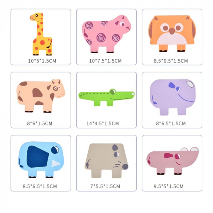 Jucarie educativa Montessori pentru copii, set 10 figurine de lemn pentru stivuire, Animal Stacking block game, 3 ani [4]