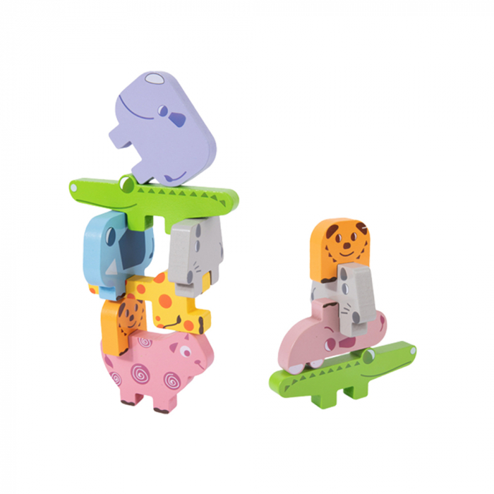 Jucarie educativa Montessori pentru copii, set 10 figurine de lemn pentru stivuire, Animal Stacking block game, 3 ani [2]