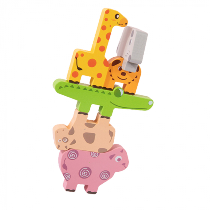 Jucarie educativa Montessori pentru copii, set 10 figurine de lemn pentru stivuire, Animal Stacking block game, 3 ani [5]