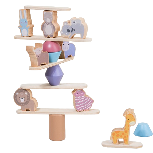 Jucarie educativa Montessori pentru copii, set 24 piese figurine si forme de lemn pentru stivuire, Animal Balance Jenga, 3 ani, Edujucarii [8]