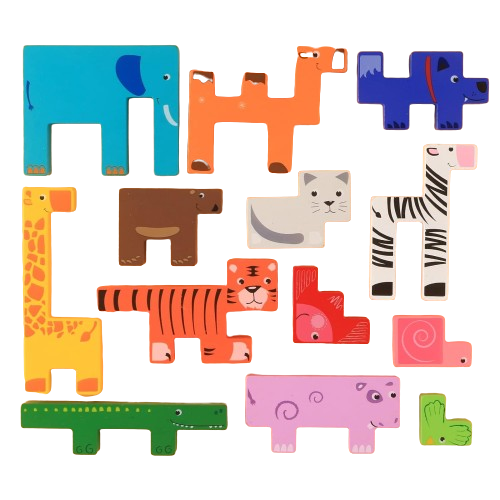 Joc educativ, Tetris animale, 10 figurine de lemn pentru stivuire si asamblare, Montessori, Animal Creative JigSaw, 3 ani, EduJucarii [10]