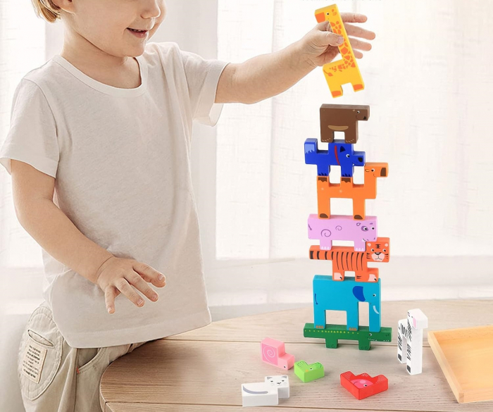 Joc educativ, Tetris animale, 10 figurine de lemn pentru stivuire si asamblare, Montessori, Animal Creative JigSaw, 3 ani, EduJucarii [6]