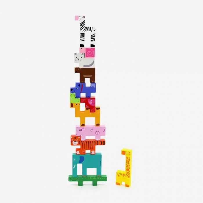 Joc educativ, Tetris animale, 10 figurine de lemn pentru stivuire si asamblare, Montessori, Animal Creative JigSaw, 3 ani, EduJucarii [8]