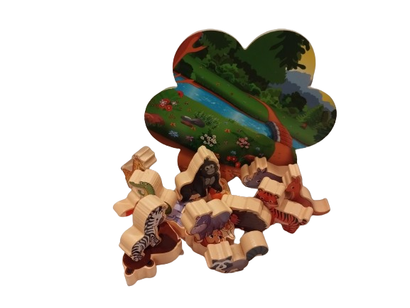 Jucarie educativa Montessori pentru copii, set 14 figurine de lemn pentru stivuire, Animal Balance, 3 ani, EduJucarii [7]