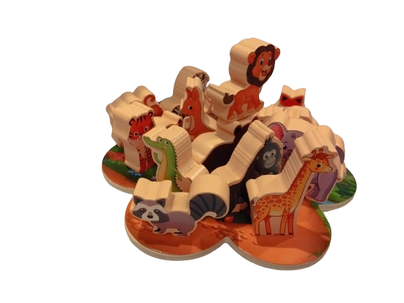 Jucarie educativa Montessori pentru copii, set 14 figurine de lemn pentru stivuire, Animal Balance, 3 ani, EduJucarii [6]