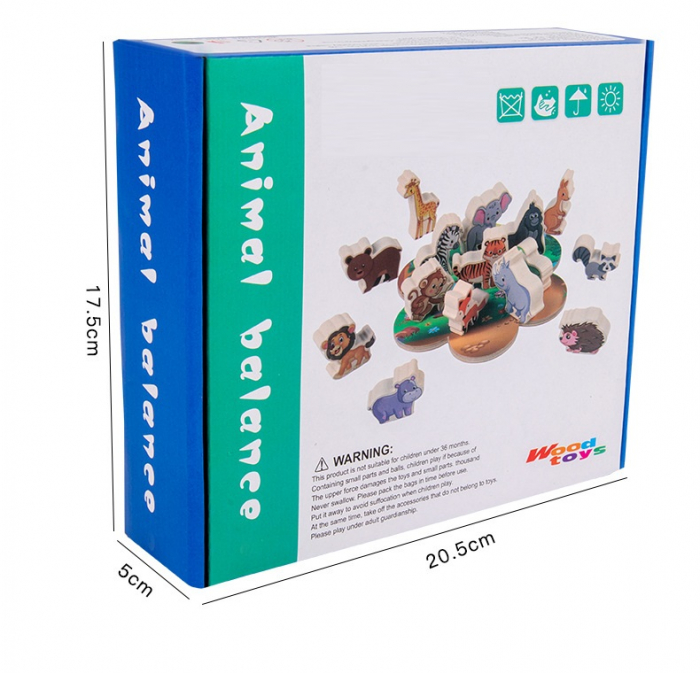 Jucarie educativa Montessori pentru copii, set 14 figurine de lemn pentru stivuire, Animal Balance, 3 ani, EduJucarii [8]