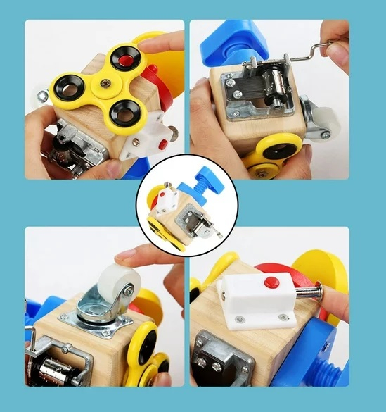 Jucarie educativa si interactiva, Cub Montessori cu activitati senzoriale pentru copii, Busy Cube, 3 ani+, Edujucarii [3]
