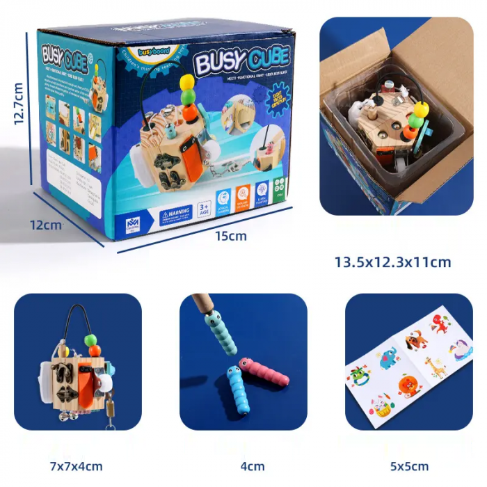 Cub Montessori  14 in 1 cu activitati senzoriale pentru copii, Busy Cube, 3 ani+, Edujucarii [2]