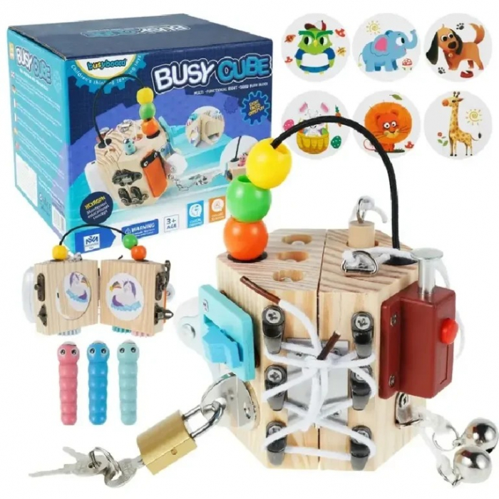 Cub Montessori  14 in 1 cu activitati senzoriale pentru copii, Busy Cube, 3 ani+, Edujucarii [3]