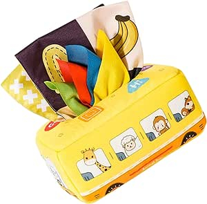 Jucarie educativa si senzoriala bebe, Cutie cu batiste, material textil, Montessori, Autobuz cu animale, EduJucarii, 3 luni+ [2]