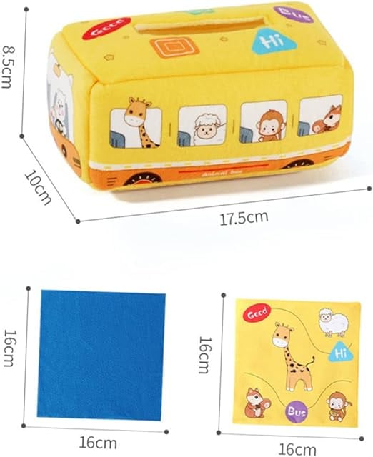 Jucarie educativa si senzoriala bebe, Cutie cu batiste, material textil, Montessori, Autobuz cu animale, EduJucarii, 3 luni+ [6]