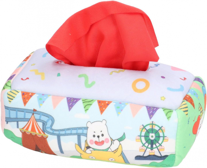 Jucarie educativa si senzoriala bebe, Cutie cu batiste, material textil, Montessori, Lumea circului, EduJucarii, 3 luni+ [9]