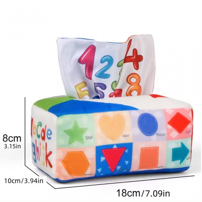 Jucarie educativa si senzoriala bebe, Cutie cu batiste, material textil, Montessori, Litere si forme geometrice, EduJucarii, 3 luni+ [5]