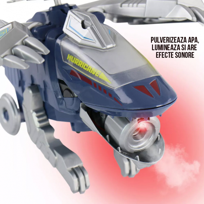 Jucarie interactiva 2 in 1, Elicopter transformabil in Dinozaur, cu sunete, lumini si pulverizator de apa, 25 cm [9]
