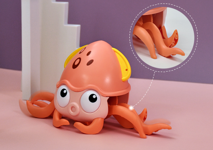Jucarie interactiva Caracatita cu sunete, lumini, se misca si canta, senzori pentru obstacole, jucarie pe inductie, cablu incarcare USB, 3 ani+, roz, Edujucarii [5]