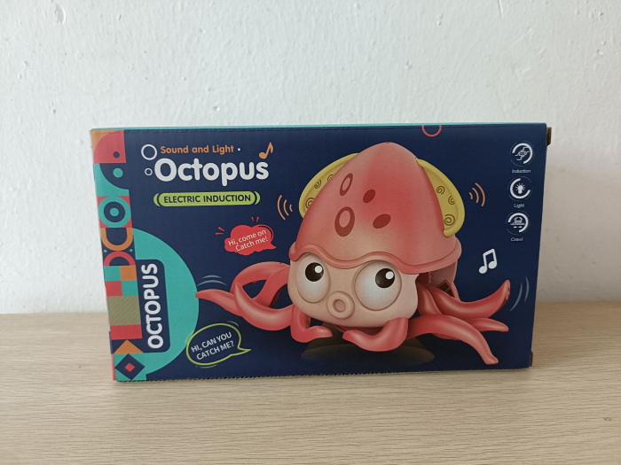 Jucarie interactiva Caracatita cu sunete, lumini, se misca si canta, senzori pentru obstacole, jucarie pe inductie, cablu incarcare USB, 3 ani+, roz, Edujucarii [7]