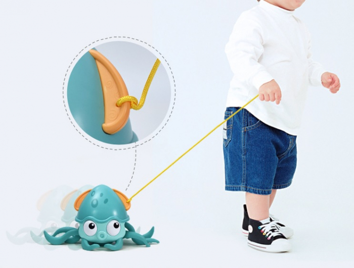 Jucarie interactiva Caracatita cu sunete, lumini, se misca si canta, senzori pentru obstacole, jucarie pe inductie, cablu incarcare USB, 3 ani+, turcoaz, Edujucarii [7]