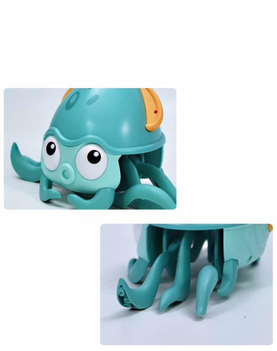 Jucarie interactiva Caracatita cu sunete, lumini, se misca si canta, senzori pentru obstacole, jucarie pe inductie, cablu incarcare USB, 3 ani+, turcoaz, Edujucarii [9]