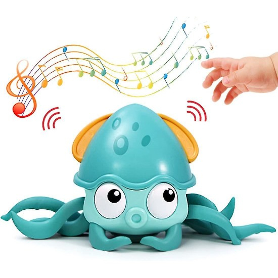 Jucarie interactiva Caracatita cu sunete, lumini, se misca si canta, senzori pentru obstacole, jucarie pe inductie, cablu incarcare USB, 3 ani+, turcoaz, Edujucarii [12]