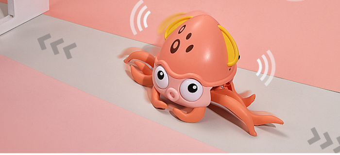 Jucarie interactiva Caracatita cu sunete, lumini, se misca si canta, senzori pentru obstacole, jucarie pe inductie, cablu incarcare USB, 3 ani+, roz, Edujucarii [4]