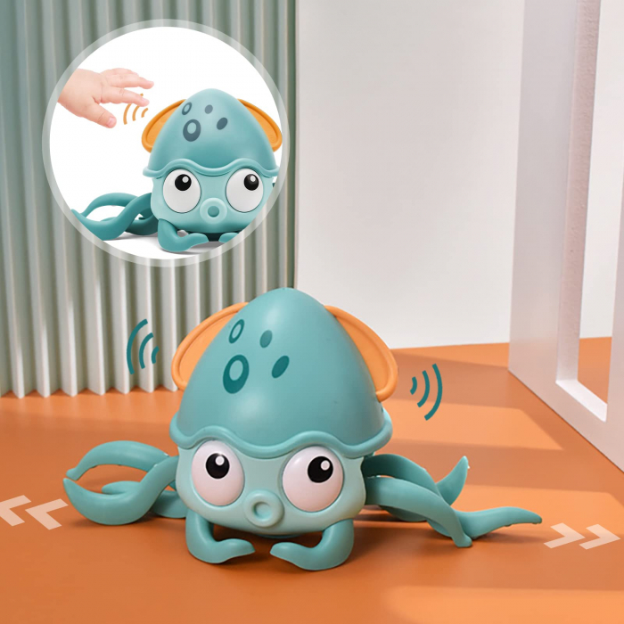 Jucarie interactiva Caracatita cu sunete, lumini, se misca si canta, senzori pentru obstacole, jucarie pe inductie, cablu incarcare USB, 3 ani+, turcoaz, Edujucarii [4]