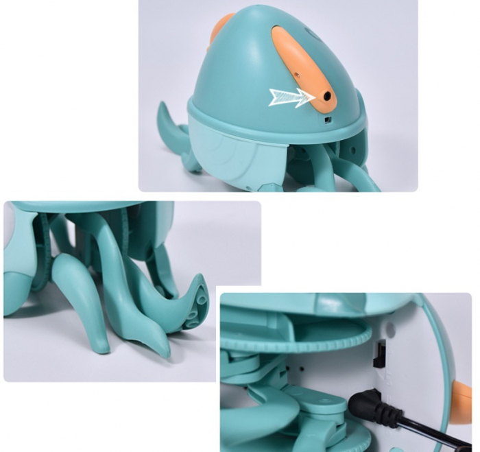 Jucarie interactiva Caracatita cu sunete, lumini, se misca si canta, senzori pentru obstacole, jucarie pe inductie, cablu incarcare USB, 3 ani+, turcoaz, Edujucarii [5]