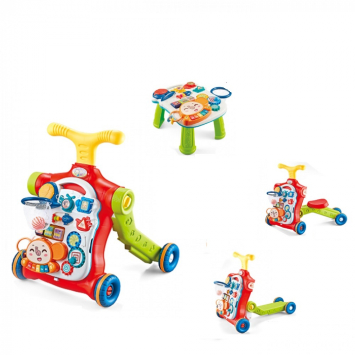Jucarie Interactiva, Centru de activitati multiple, 5 in 1 cu lumini si sunete, Antemergator, Masuta de activitati, Tricicleta, Masinuta ride-on, Trotineta, culoare verde si rosu, Edujucarii [2]