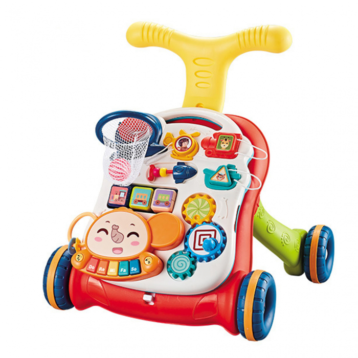 Jucarie Interactiva, Centru de activitati multiple, 5 in 1 cu lumini si sunete, Antemergator, Masuta de activitati, Tricicleta, Masinuta ride-on, Trotineta, culoare verde si rosu, Edujucarii [4]