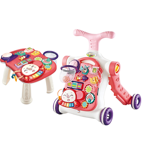 Jucarie Interactiva, Centru de activitati multiple, 5 in 1 cu lumini si sunete, Antemergator, Masuta de activitati, Tricicleta, Masinuta ride-on, Trotineta, culoare alb si roz, Edujucarii [2]