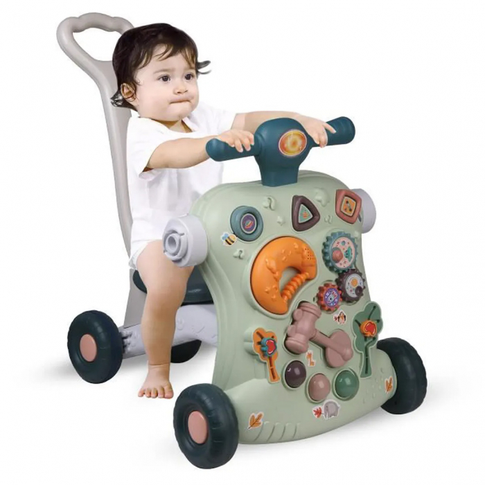 Jucarie Interactiva, Centru de activitati multiple, 5 in 1 cu lumini si sunete, Antemergator, Tricicleta, Masinuta ride-on, Trotineta, Masa de activitati, culoare verde, Edujucarii [7]