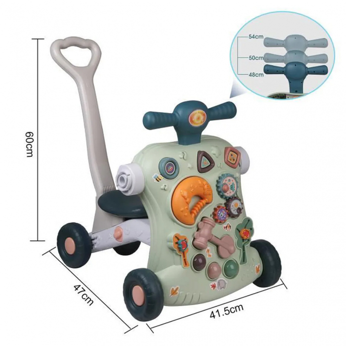 Jucarie Interactiva, Centru de activitati multiple, 5 in 1 cu lumini si sunete, Antemergator, Tricicleta, Masinuta ride-on, Trotineta, Masa de activitati, culoare verde, Edujucarii [3]