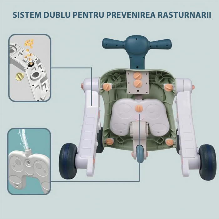 Jucarie Interactiva, Centru de activitati multiple, 5 in 1 cu lumini si sunete, Antemergator, Tricicleta, Masinuta ride-on, Trotineta, Masa de activitati, culoare verde, Edujucarii [4]