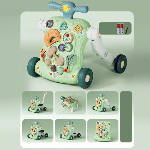 Jucarie Interactiva, Centru de activitati multiple, 5 in 1 cu lumini si sunete, Antemergator, Tricicleta, Masinuta ride-on, Trotineta, Masa de activitati, culoare verde, Edujucarii [6]