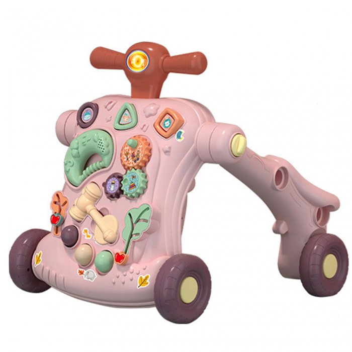 Jucarie Interactiva, Centru de activitati multiple, 5 in 1 cu lumini si sunete, Antemergator, Tricicleta, Masinuta ride-on, Trotineta, Masa de activitati, culoare roz, Edujucarii [2]