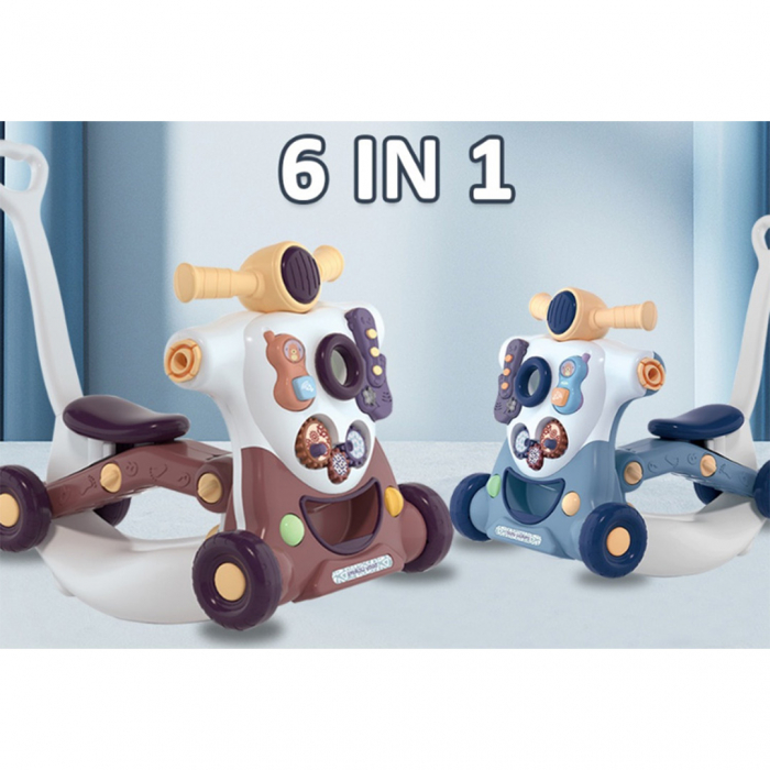 Jucarie Interactiva, Centru de activitati multiple, 6 in 1 cu lumini si sunete, Antemergator, Balansoar, Tricicleta, Masinuta ride-on, Trotineta, culoare maro, Edujucarii [2]