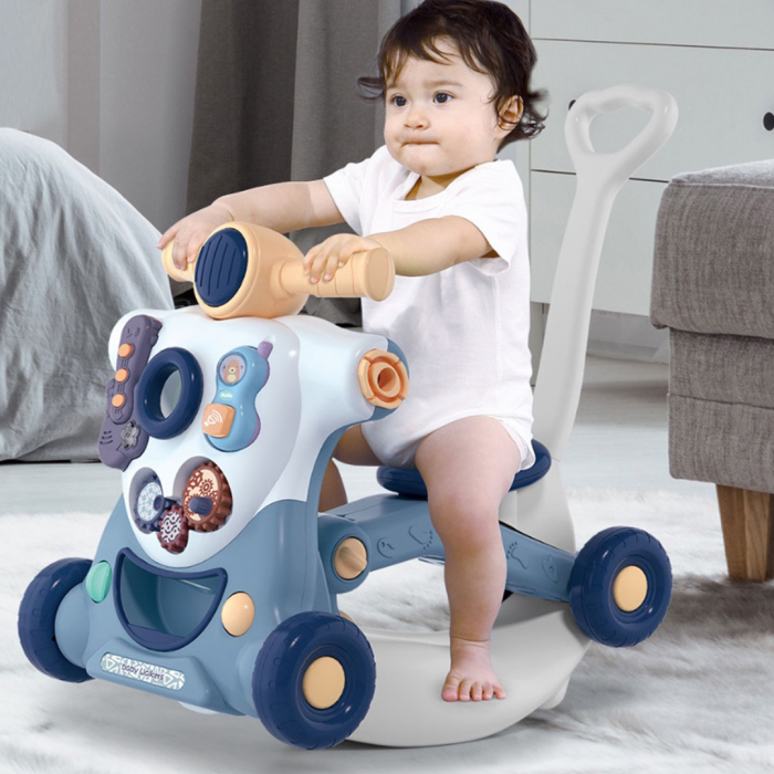 Jucarie Interactiva, Centru de activitati multiple, 6 in 1 cu lumini si sunete, Antemergator, Balansoar, Tricicleta, Masinuta ride-on, Trotineta, culoare maro, Edujucarii [3]