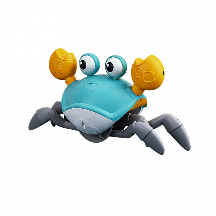 Jucarie interactiva Crab cu sunete, lumini, se deplaseaza si canta, senzori pentru obstacole, jucarie pe inductie, cablu incarcare USB, 3 ani+, turcoaz, Edujucarii [1]